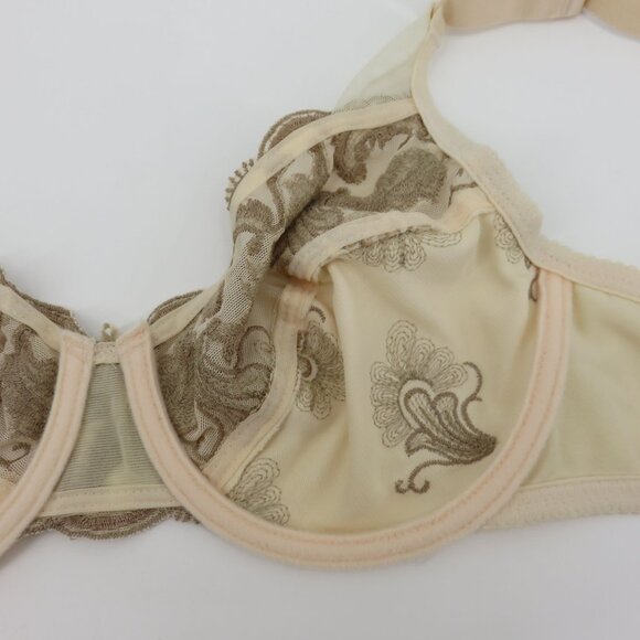 Wacoal 36B Bra 85753 Embroidered Beige Ivory Underwire Unlined Mesh Bow Accent - Picture 10 of 15